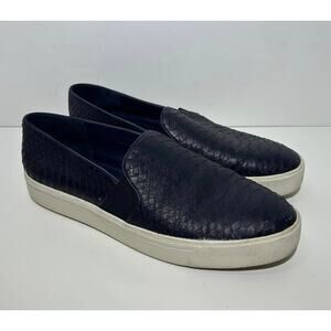 VINCE CAMUTO Dark Blue Snake-Embossed Leather Slip-On Sneakers Loafers Womens 9M